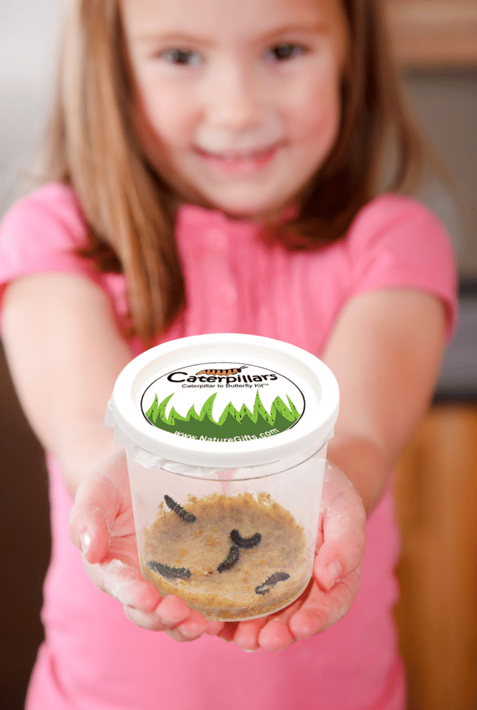 caterpillar kit girl holding